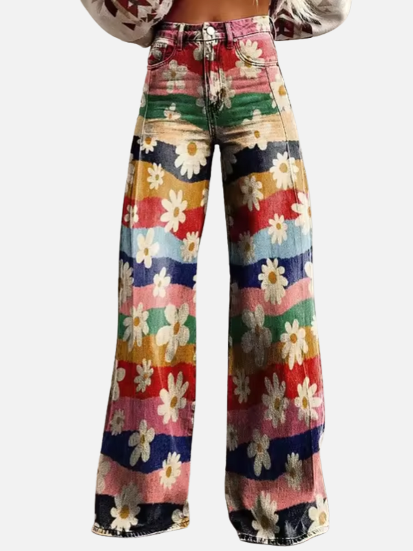Dames All-Seizoen Baggy Denim Jeans met Prints en Hoge Taille