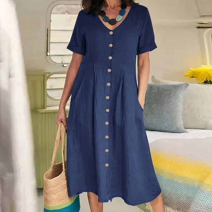 V-hals Midi-Jurk met Knopen voor Dames