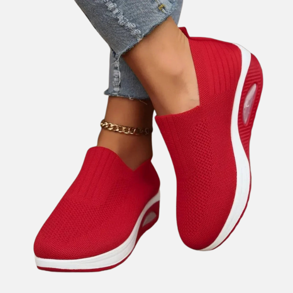 Dames Gebreide Slip-On Sneakers met Witte Plateauzool