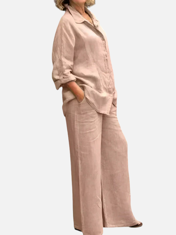 Eva | Linnen Set met Blouse en Wijde Broek