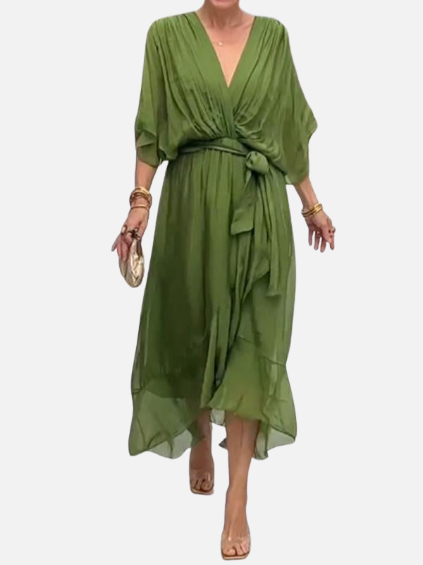 Sara | Chiffon Midi-Jurk met V-Hals