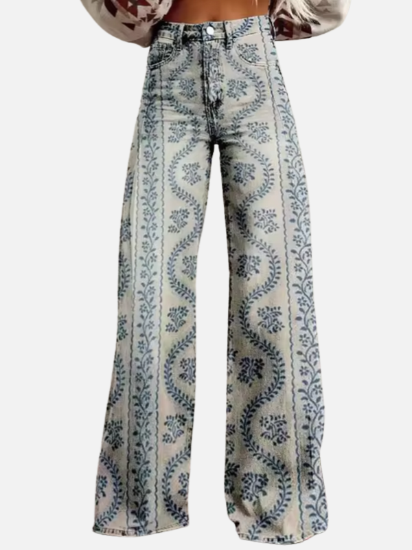 Dames All-Seizoen Baggy Denim Jeans met Prints en Hoge Taille