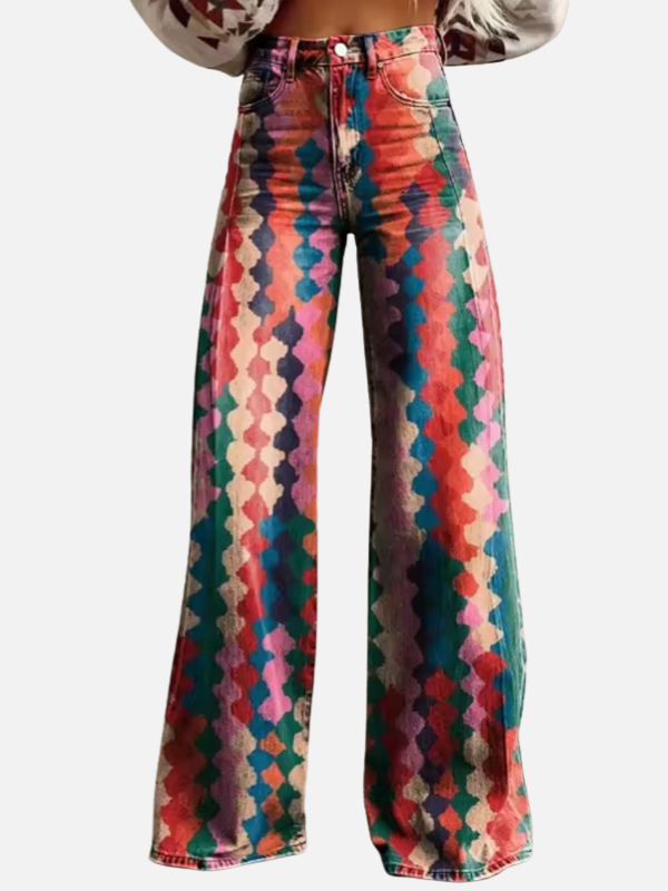 Dames All-Seizoen Baggy Denim Jeans met Prints en Hoge Taille