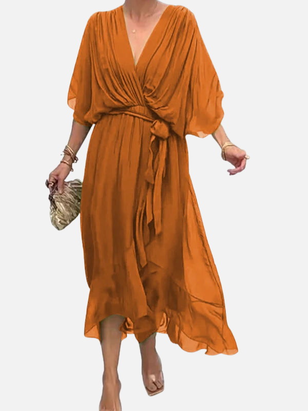 Sara | Chiffon Midi-Jurk met V-Hals