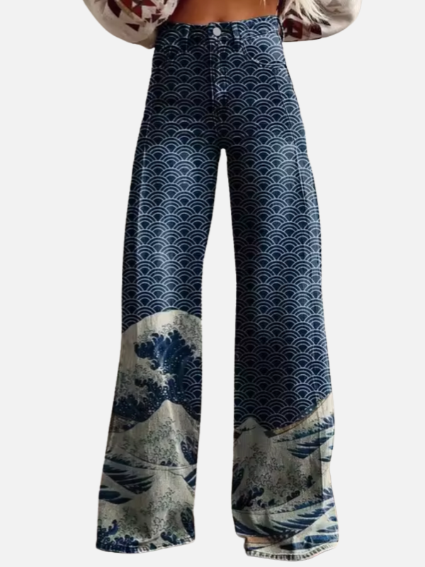 Dames All-Seizoen Baggy Denim Jeans met Prints en Hoge Taille