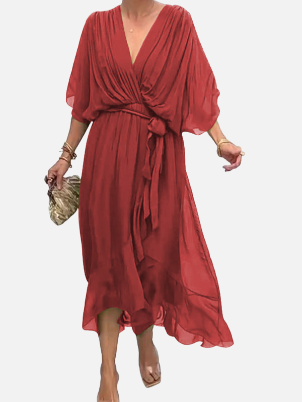 Sara | Chiffon Midi-Jurk met V-Hals
