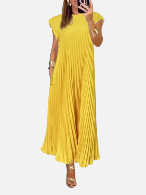 Sara | Plissé Maxi-Jurk met Ronde Hals