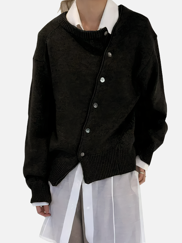 Anna | Asymmetrisch Gebreid Vest met Knopen
