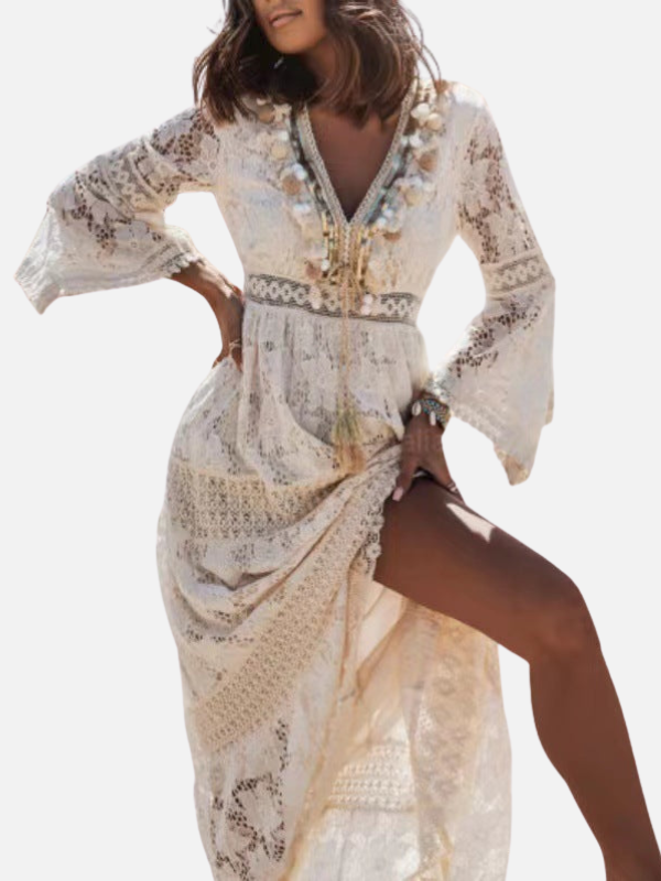 Sara | Boho Kanten Maxi-Jurk met V-Hals