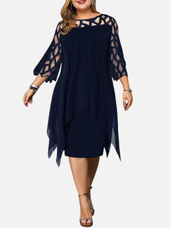 Iris | Chiffon Midi-Jurk met Kanten Mouwen