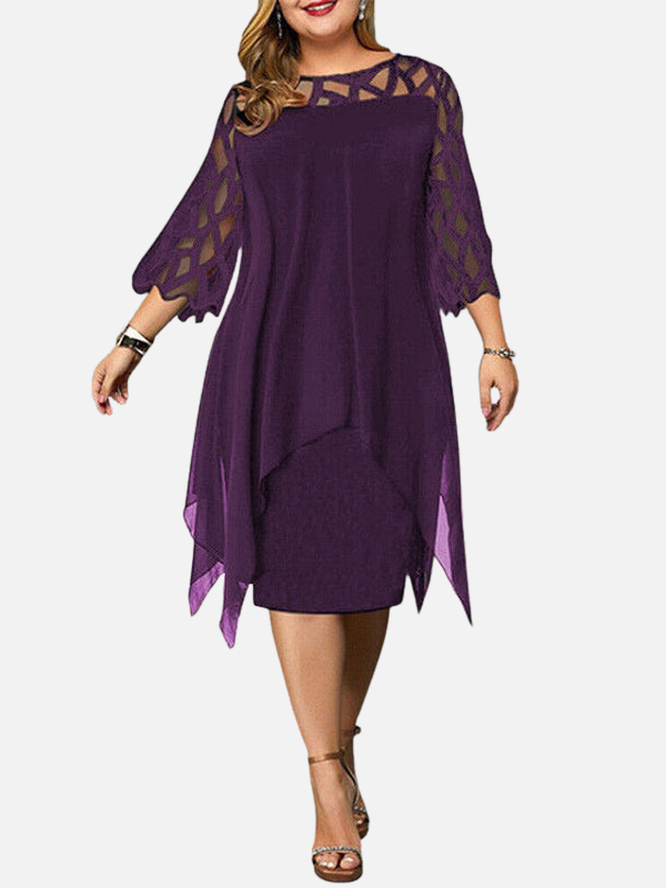 Iris | Chiffon Midi-Jurk met Kanten Mouwen