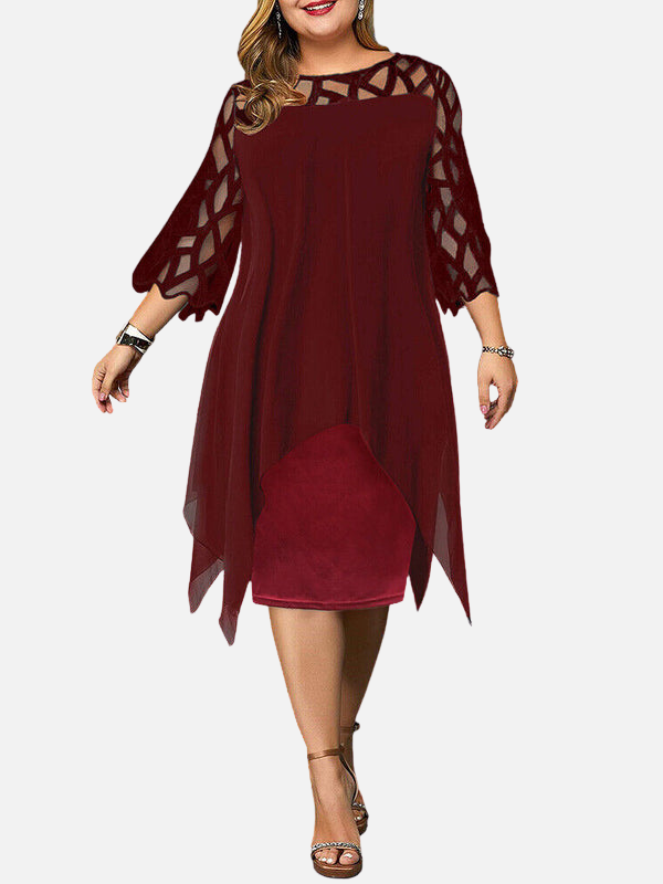 Iris | Chiffon Midi-Jurk met Kanten Mouwen