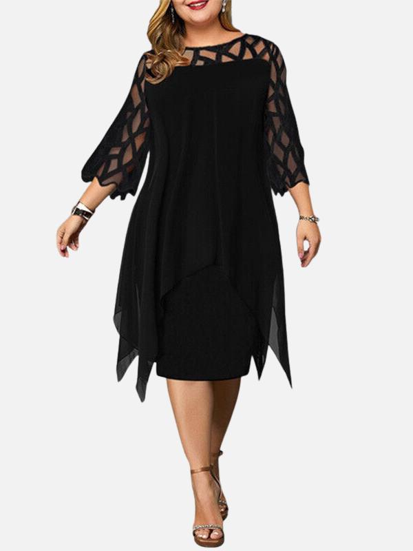 Iris | Chiffon Midi-Jurk met Kanten Mouwen
