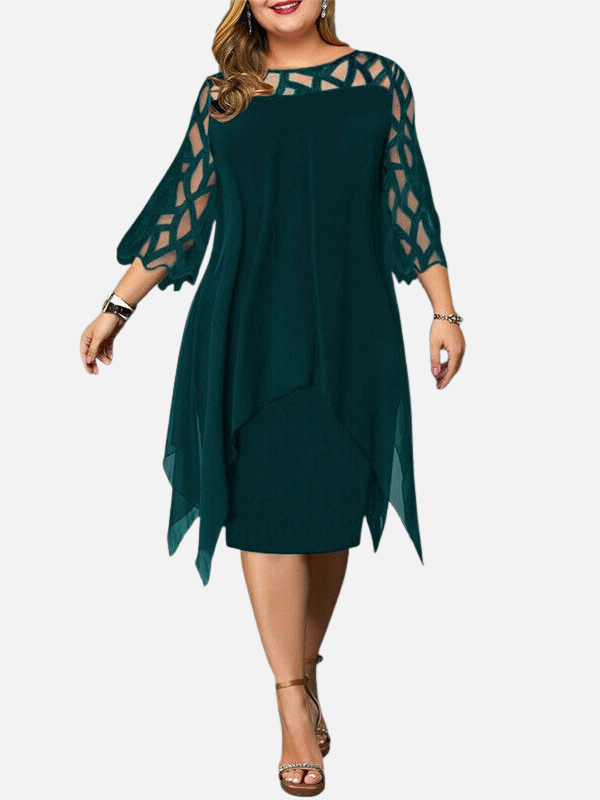 Iris | Chiffon Midi-Jurk met Kanten Mouwen