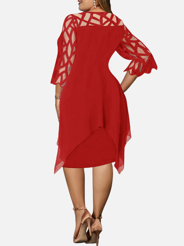 Iris | Chiffon Midi-Jurk met Kanten Mouwen