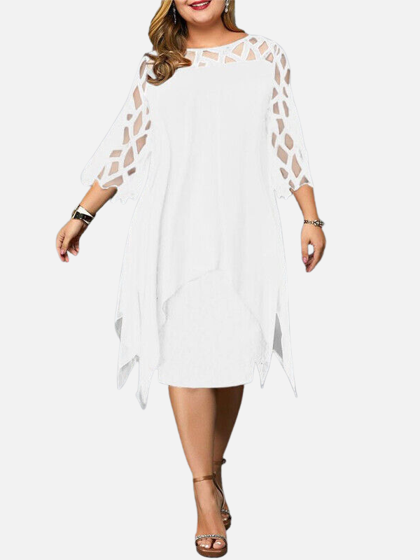 Iris | Chiffon Midi-Jurk met Kanten Mouwen