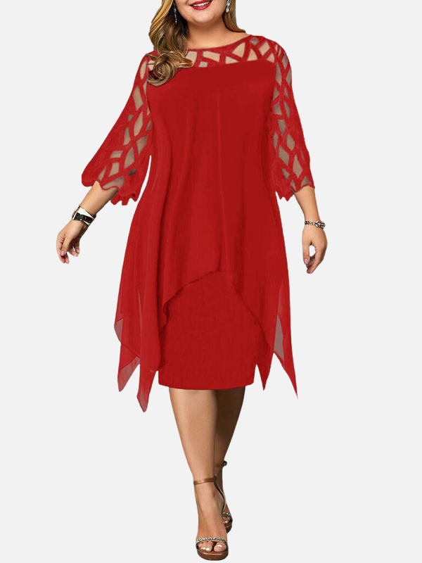 Iris | Chiffon Midi-Jurk met Kanten Mouwen