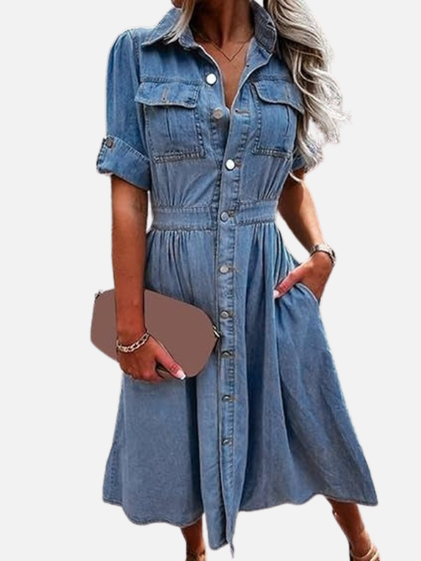 Sanne | Denim Blousejurk met Knopen