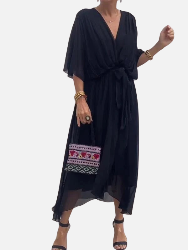 Sara | Chiffon Midi-Jurk met V-Hals