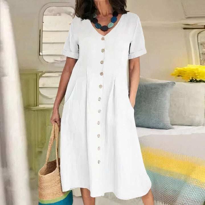V-hals Midi-Jurk met Knopen voor Dames