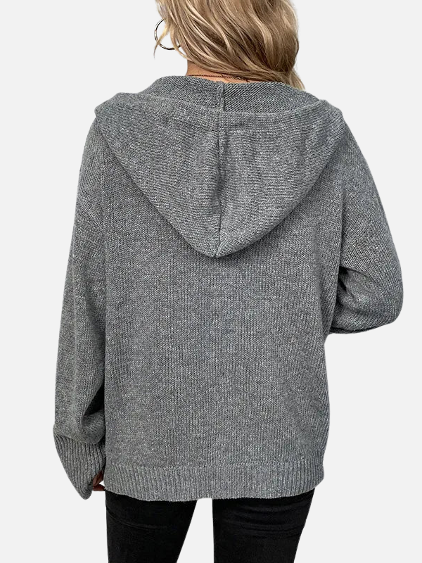 Femke | Gebreid Vest met Capuchon en Knopen