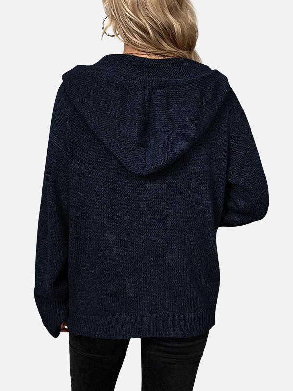 Femke | Gebreid Vest met Capuchon en Knopen