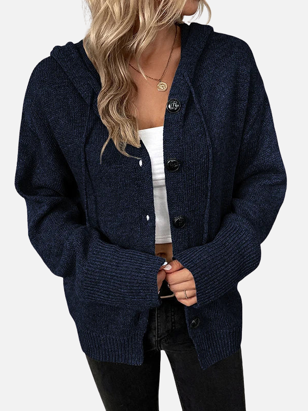 Femke | Gebreid Vest met Capuchon en Knopen