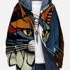 Bram | Fleece Hoodie Jack met Kattenprint