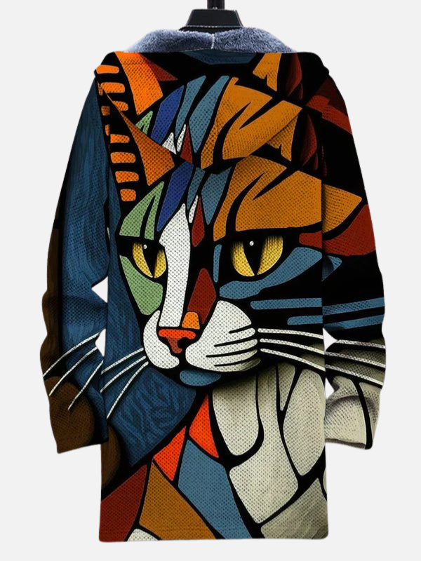 Bram | Fleece Hoodie Jack met Kattenprint