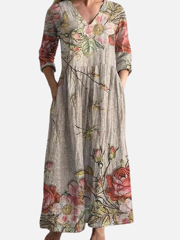 Sara | Gebloemde Maxi-Jurk met V-Hals