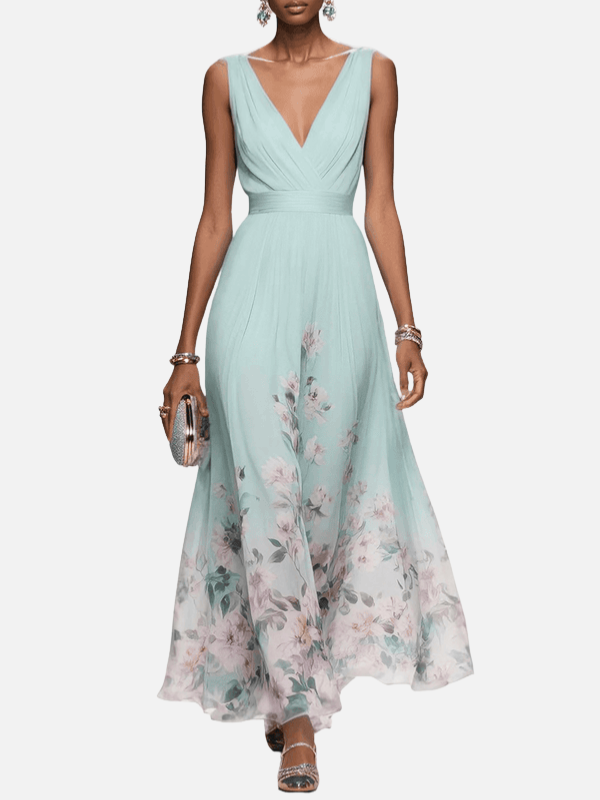 Sara | Gebloemde Maxi-Jurk met V-Hals