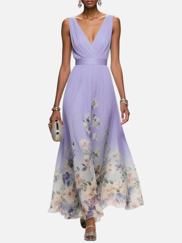 Sara | Gebloemde Maxi-Jurk met V-Hals