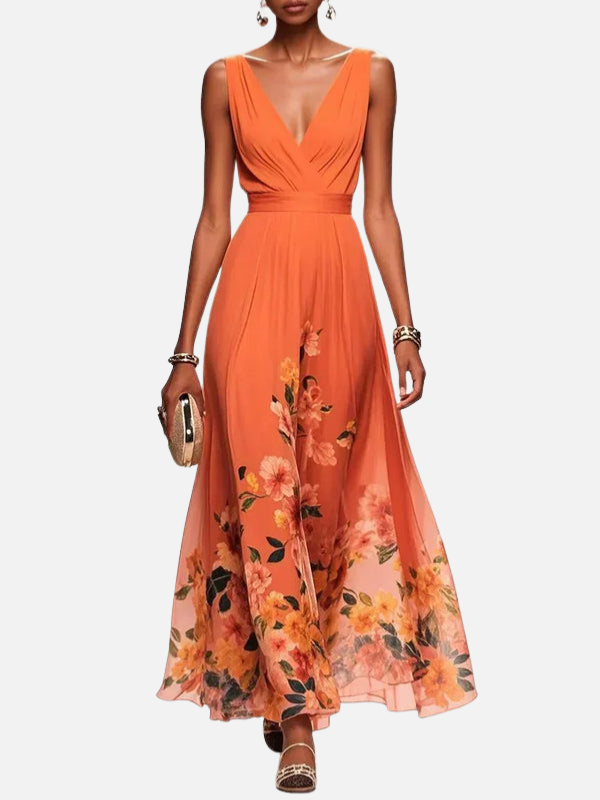 Sara | Gebloemde Maxi-Jurk met V-Hals