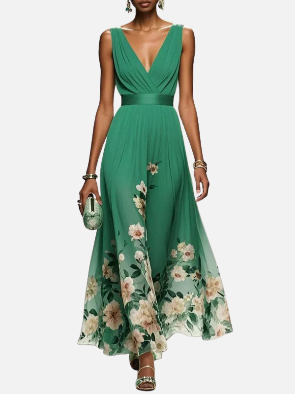 Sara | Gebloemde Maxi-Jurk met V-Hals