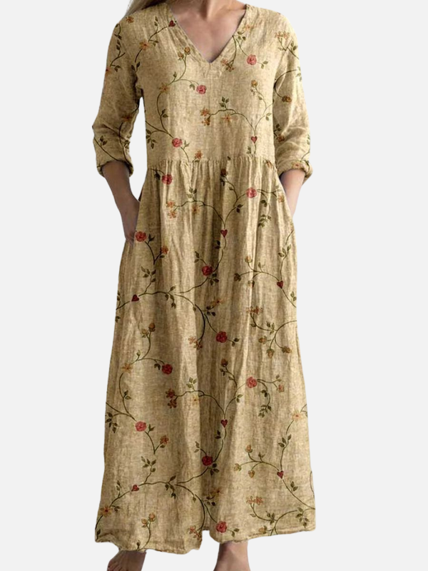 Sara | Gebloemde Maxi-Jurk met V-Hals