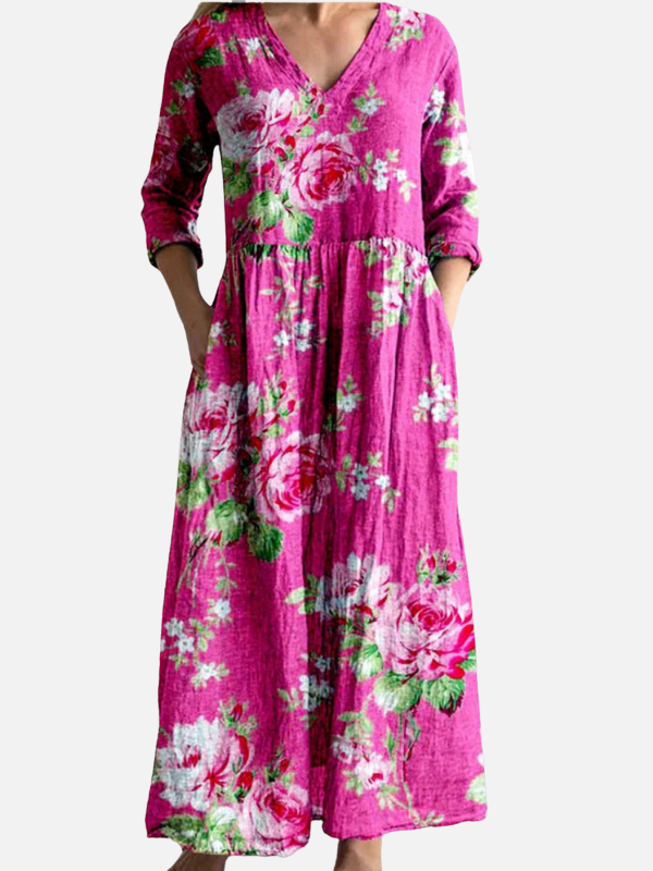 Sara | Gebloemde Maxi-Jurk met V-Hals