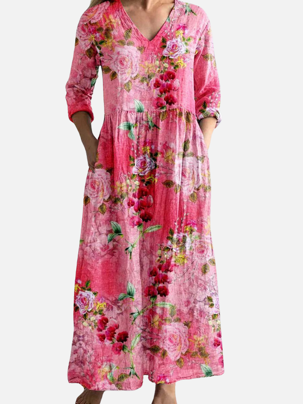 Sara | Gebloemde Maxi-Jurk met V-Hals