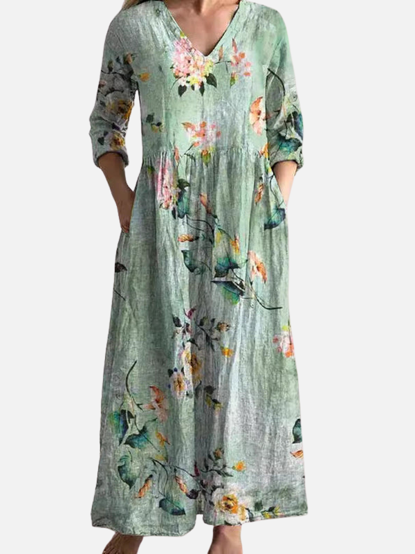 Sara | Gebloemde Maxi-Jurk met V-Hals