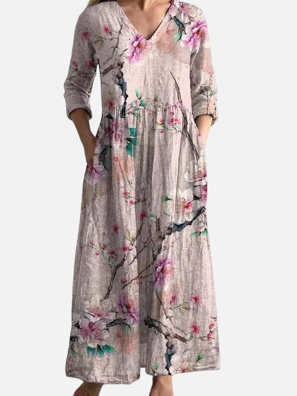 Sara | Gebloemde Maxi-Jurk met V-Hals