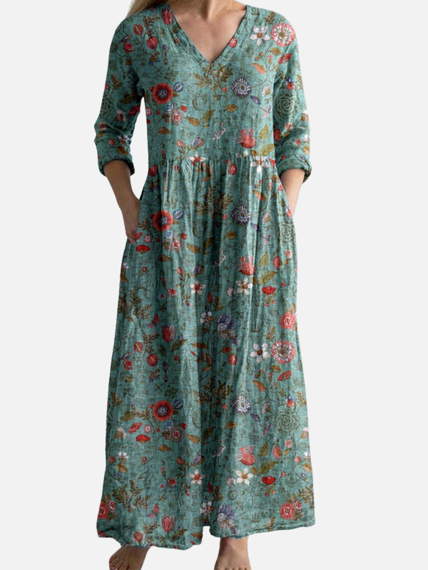 Sara | Gebloemde Maxi-Jurk met V-Hals
