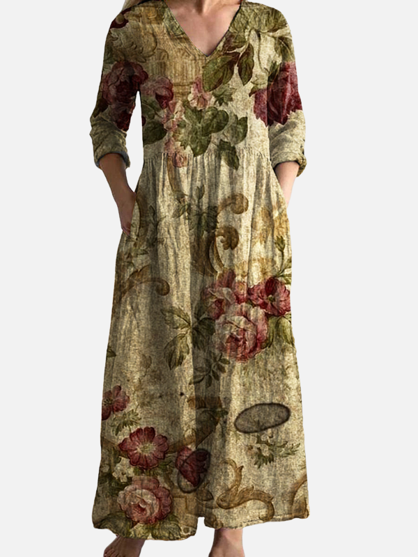 Sara | Gebloemde Maxi-Jurk met V-Hals