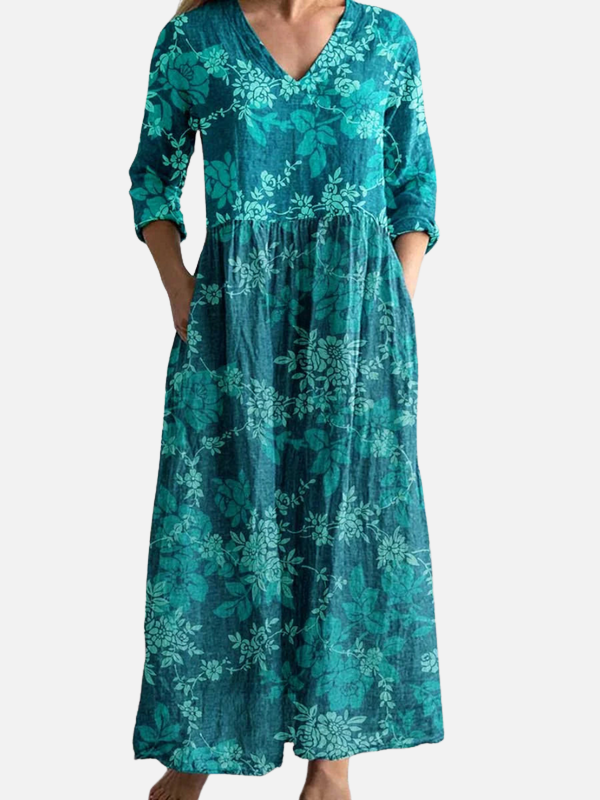 Sara | Gebloemde Maxi-Jurk met V-Hals
