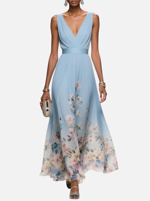 Sara | Gebloemde Maxi-Jurk met V-Hals