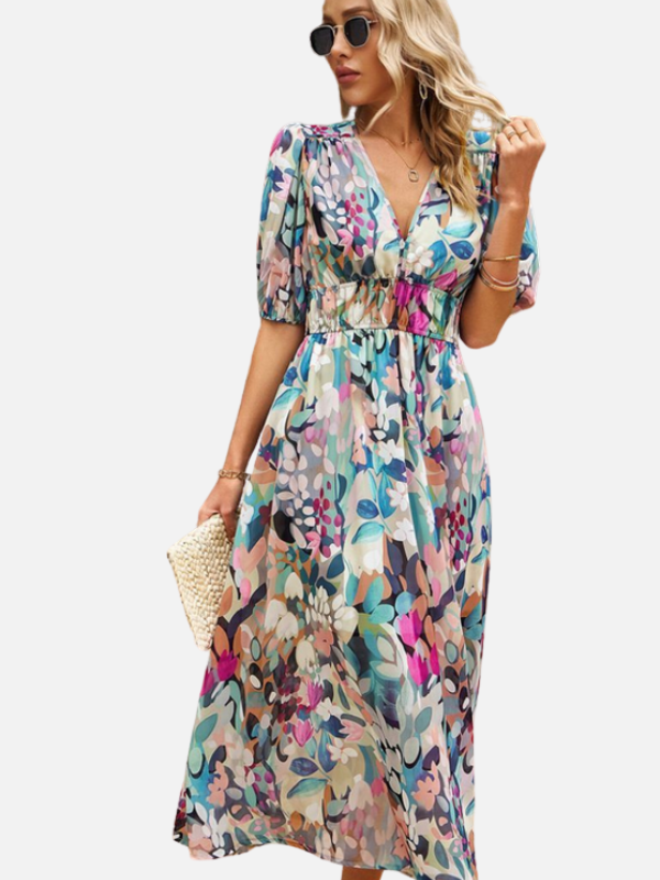 Sara | Gebloemde Midi-Jurk met V-Hals