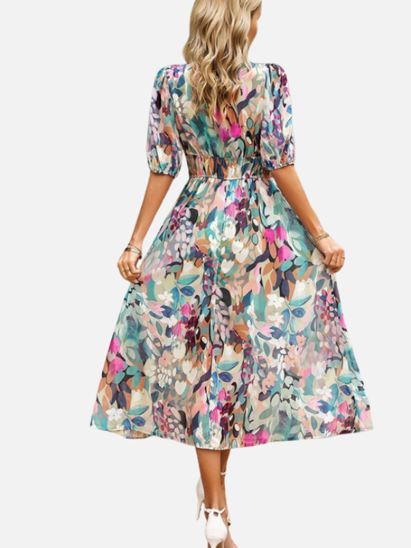 Sara | Gebloemde Midi-Jurk met V-Hals