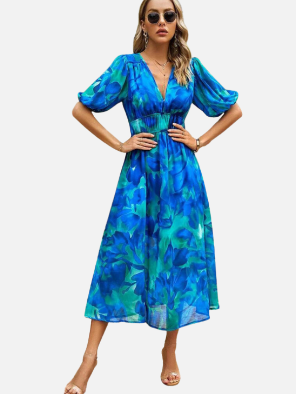 Sara | Gebloemde Midi-Jurk met V-Hals