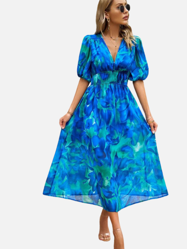 Sara | Gebloemde Midi-Jurk met V-Hals