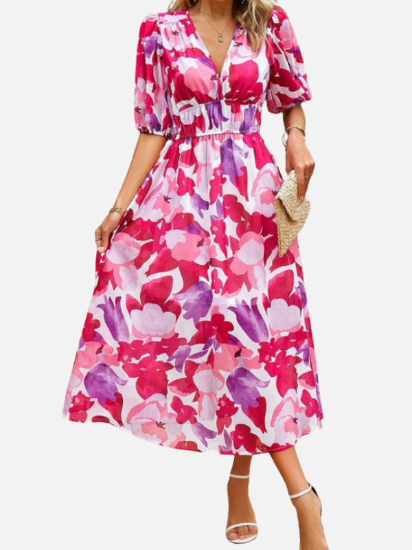 Sara | Gebloemde Midi-Jurk met V-Hals