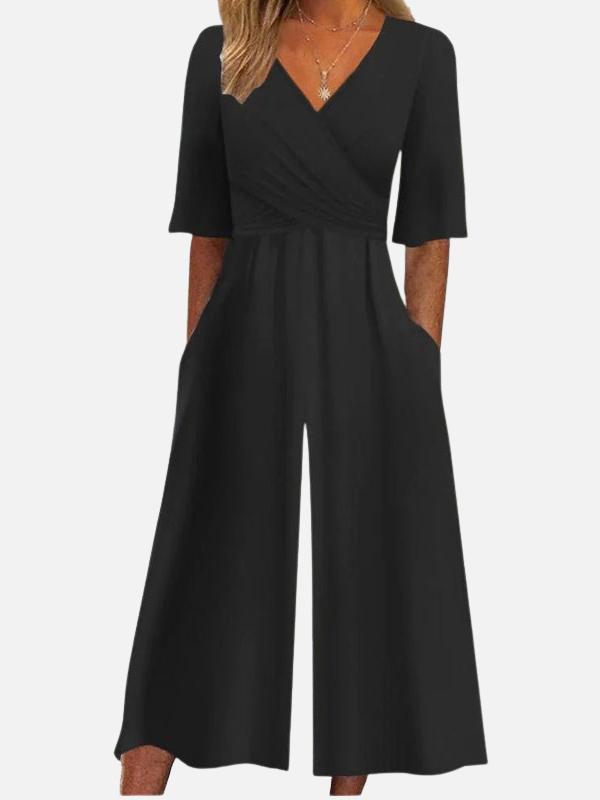 Femke | Gebloemde V-Hals Jumpsuit met Wijde Pijp