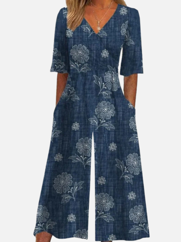 Femke | Gebloemde V-Hals Jumpsuit met Wijde Pijp